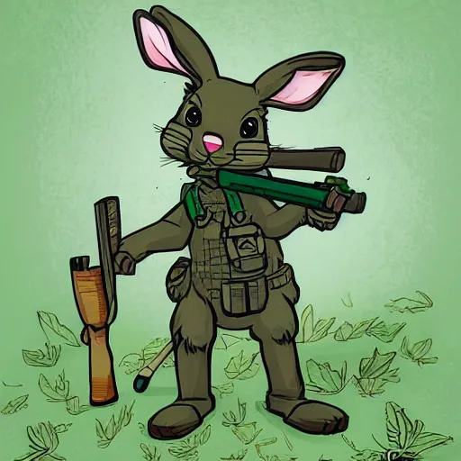Image similar to woodland bunny, resistance, antropomorphic, guerilla medic, green flag, illustration, highly detailed, art by kyle ferrin