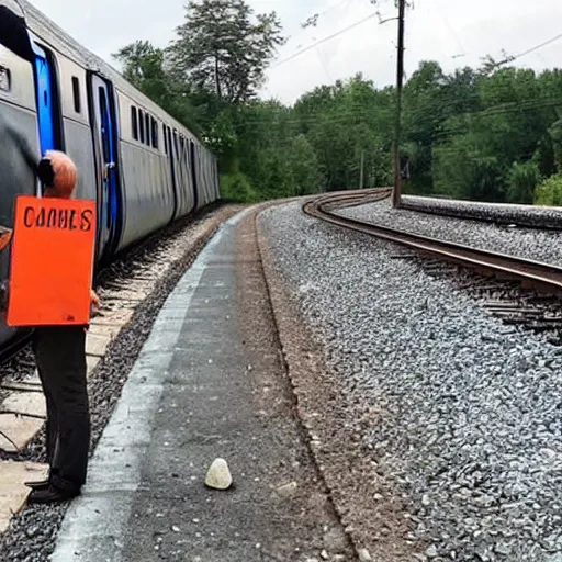 Image similar to man stops train and throws rocks to cars in the highway