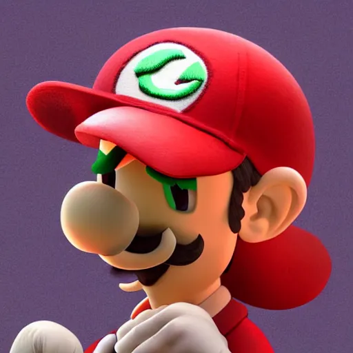 Prompt: professional fantasy art of sad luigi, with s on hat, long thin drooping dangling moustache, very sad face, looking at camera, professional art, dnd, fantasy art, red moon, matte painting, volumetric lighting, unreal engine 5, very detailed art