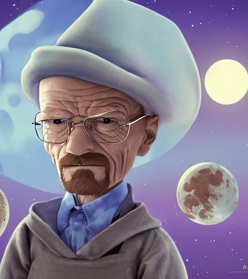 Prompt: very beautiful portrait of an extremely cute and adorable walter white on the moon, smooth, perfect face, fantasy, character design by mark ryden and pixar and hayao miyazaki, sharp focus, concept art, harvest fall vibrancy, intricate detail, cinematic lighting, hyperrealistic, 3 5 mm, diorama macro photography, 8 k, 4 k