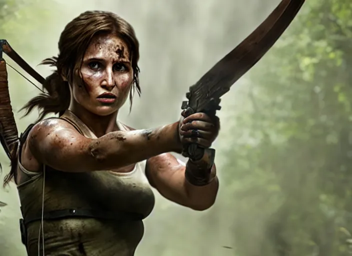 Image similar to film still of!!!! daisy edgar - jones!!! as lara croft in new tomb raider movie, 8 k