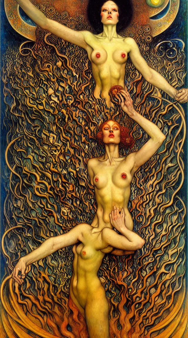 Image similar to Divine Chaos Engine by Karol Bak, Jean Delville, William Blake, Gustav Klimt, and Vincent Van Gogh, symbolist, visionary