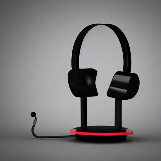 Image similar to headphone stand, futuristic, techno, cyberpunk, product design, 3 d render, concept, fun, swag