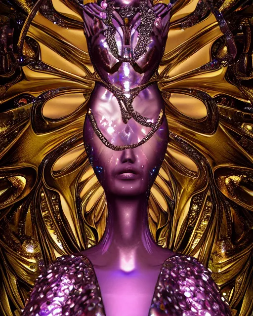 Prompt: a highly detailed metahuman 4 k close up render of an alien goddess bella hadid monument butterfly in iris van herpen dress schiaparelli in diamonds crystals swarovski and jewelry iridescent in style of alphonse mucha gustav klimt trending on artstation made in unreal engine 4