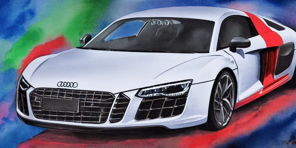 Prompt: audi r 8 water color painting, rtx, raytracing, 8 k, highly detailed, soft colors,