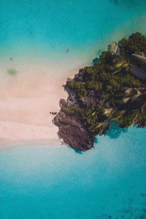 Prompt: Drone Photo of a Beach, turquoise water, calm, volumetric lighting, summer, Cinematic, award winning, photo print.