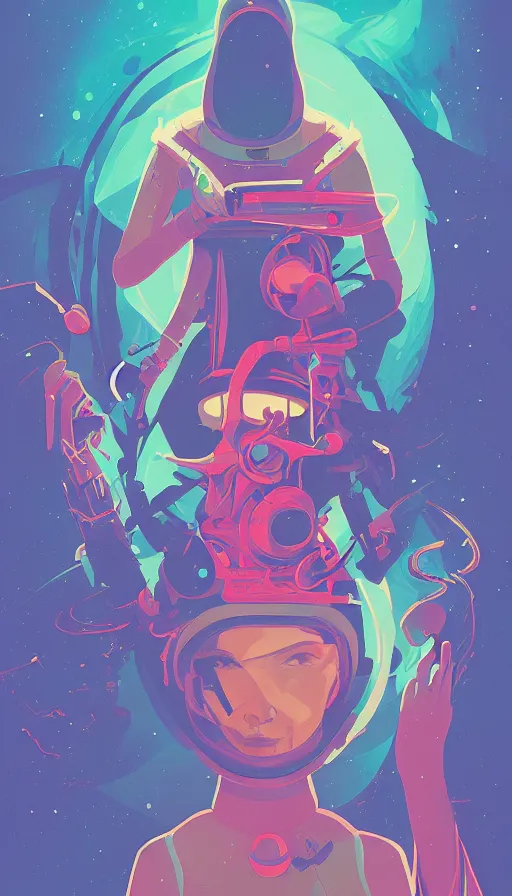 Prompt: space witch, sharp focus, james gilleard, moebius, print, risograph, cinematic, game art