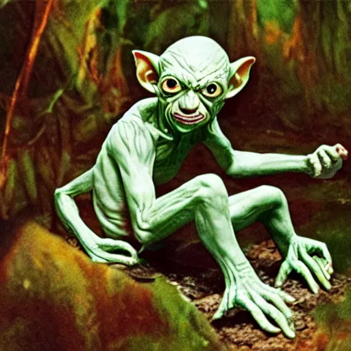 Prompt: Gollum on psylocibine mushrooms