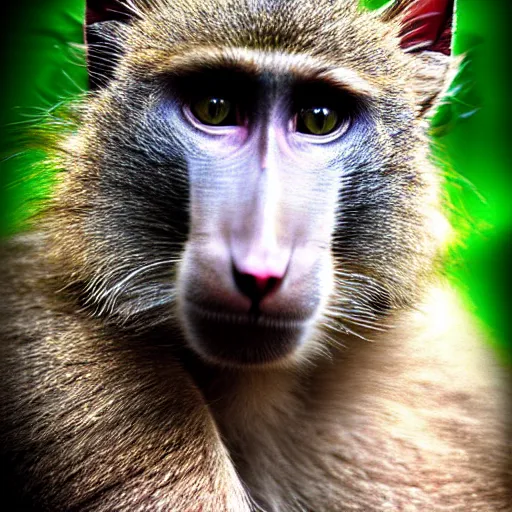 Prompt: a cat - mandrillbaboon - hybrid, animal photography