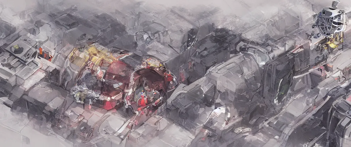 Prompt: concept art of one rescue robot, disaster in the city, night, shinji aramaki