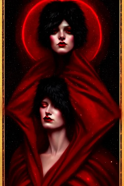 Image similar to Nocturne, glowing, stars, a portrait of black furry shadow monster hybrid woman, highly detailed, mysterious, ethereal, dressed in red velvet, haute couture, illustration, dramatic lighting, soft details, painting, by Edmund Blair Leighton, Brom, Charlie Bowater, trending on artstation, faces by Tom Bagshaw, otto schmidt