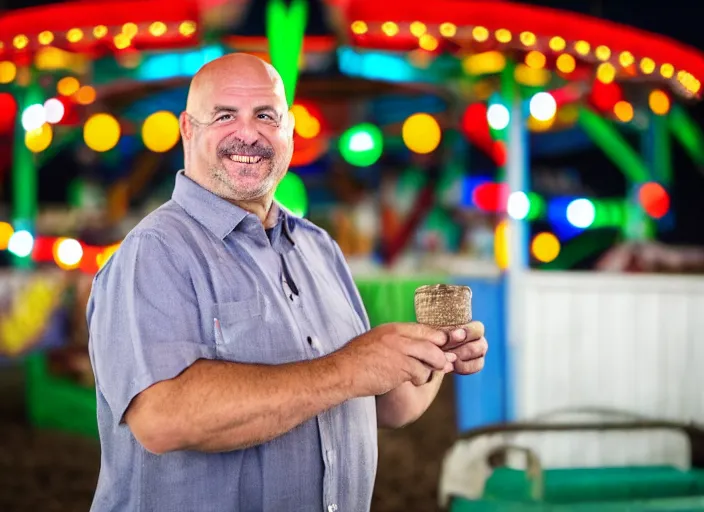 Image similar to photo still of dave mustane at the county fair!!!!!!!! at age 3 6 years old 3 6 years of age!!!!!!!! playing ring toss, 8 k, 8 5 mm f 1. 8, studio lighting, rim light, right side key light