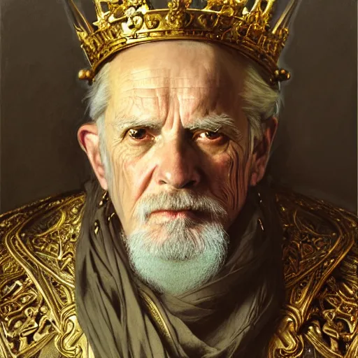 Image similar to highly detailed portrait of a majestic king queen in the form of an old man. d & d. art by donato giancola, eugene delacroix, ruan jia, carl larsson, peter mohrbacher. trending on artstation, intricate details, energetic composition, golden ratio, concept art, illustration, elegant art, global illuminaition