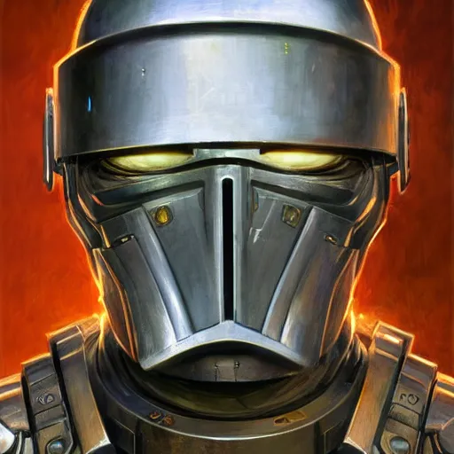 Image similar to the doomslayer as a scifi knight, closeup portrait art by donato giancola and greg rutkowski, realistic face, digital art, trending on artstation, night vision, symmetry!!