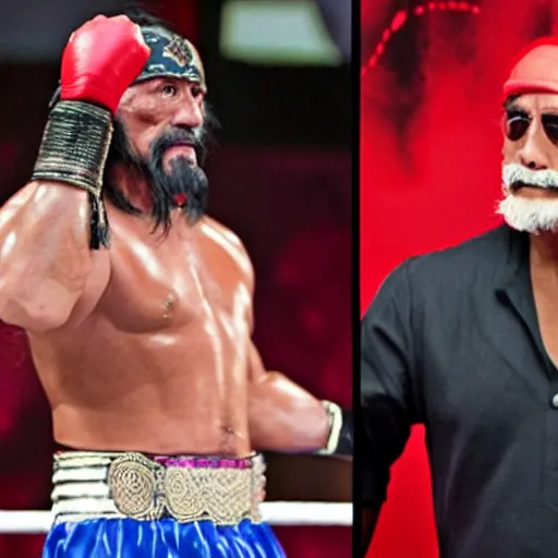 Prompt: King of Thailand fights Hulk Hogan in WWE
