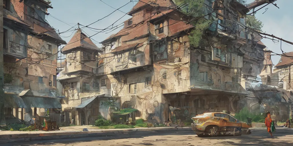 Prompt: stylized, exterior, architecture, in watercolor gouache detailed paintings, raytracing, arcane, insanely detail, artstation, 8 k, big medium small, simon stalenhag, props, furniture and decor, octane render, cinematic, screenshot, james gurney, ruan jia, comic style