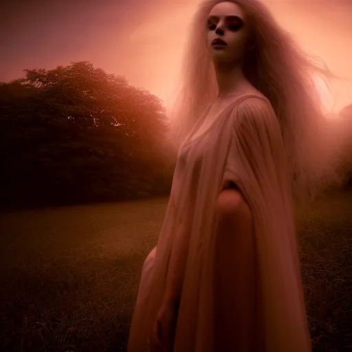 Image similar to photographic portrait of a stunningly beautiful gothic spirit ghostly female in soft dreamy light at sunset, contemporary fashion shoot, by edward robert hughes, tim burton, annie leibovitz and steve mccurry, david lazar, jimmy nelsson, breathtaking, 8 k resolution, extremely detailed, beautiful, establishing shot, artistic, hyperrealistic, beautiful face, octane render