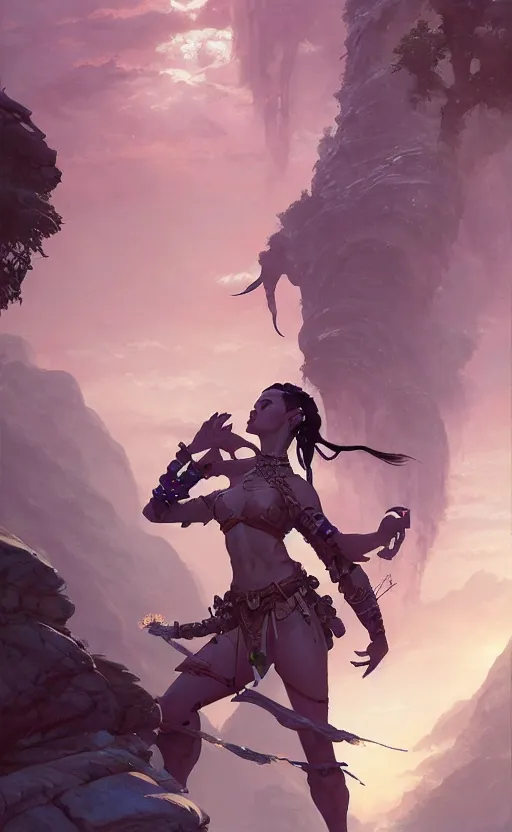 Image similar to highly detailed portrait of beautiful female warrior in avatar, dynamic pose, stephen bliss, unreal engine, fantasy art by greg rutkowski, loish, rhads, ferdinand knab, makoto shinkai and lois van baarle, ilya kuvshinov, rossdraws, tom bagshaw, global illumination, radiant light, detailed and intricate environment