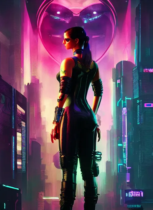 Image similar to Selina. Hacker infiltrating corporate mainframe. Cyberpunk 2077, blade runner 2049, shadowrun, matrix Concept art by James Gurney, greg rutkowski, and Alphonso Mucha. Vivid color scheme.