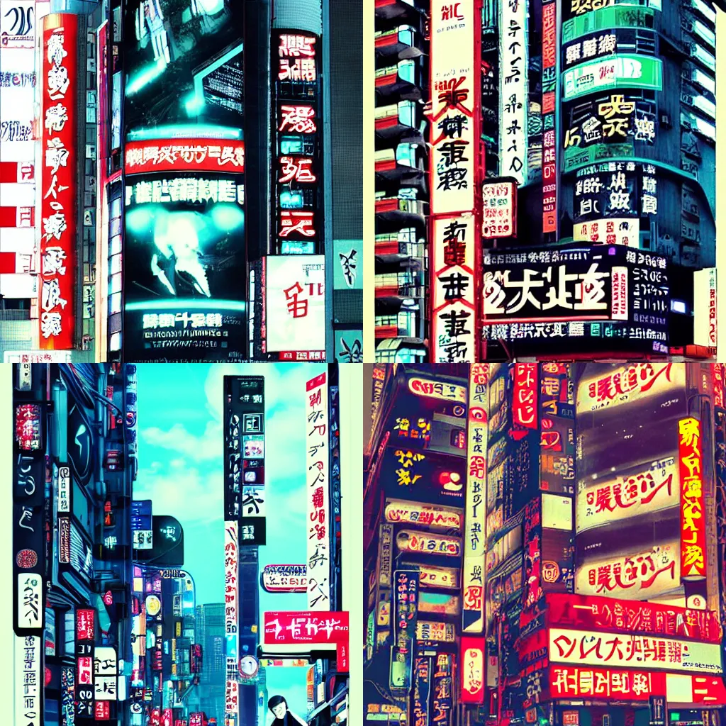 Prompt: japanese billboard advertisement, cyberpunk, scifi, futuristic, graphic design,-W 768