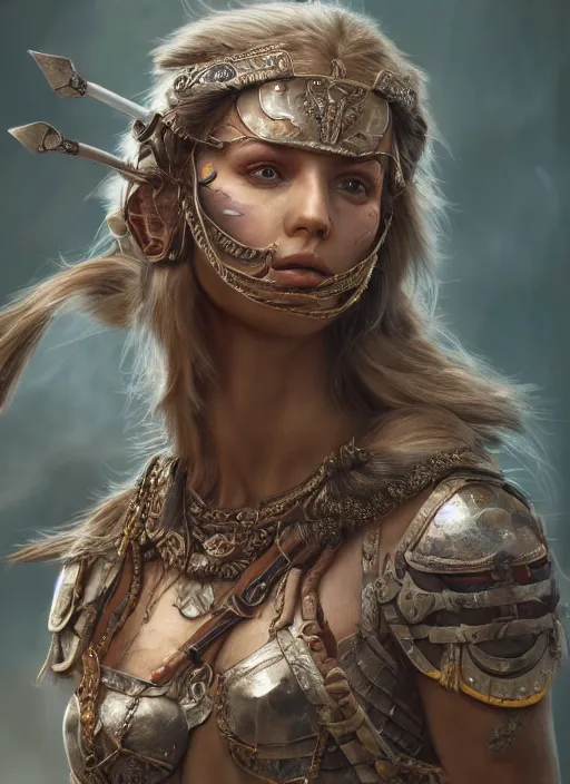 Image similar to detailed realistic full body character concept illustration pastel painting of a warrior princess in detailed clothing, insanely detailed and intricate, octane render, sss, postprocessing, 4k,