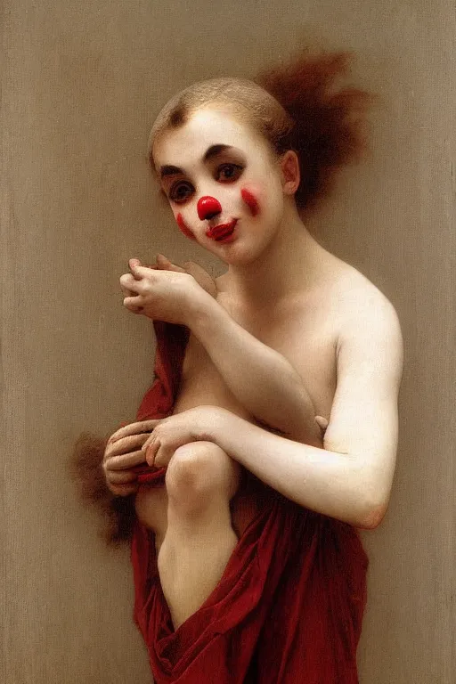 Prompt: sad clown by bouguereau