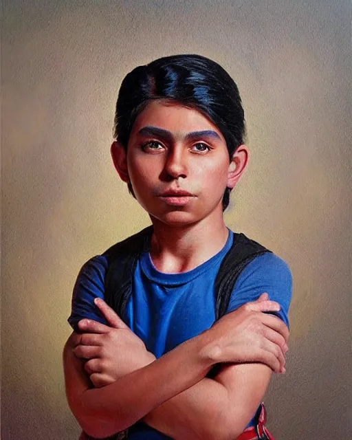 Prompt: portrait of a magical mexican boy, art by denys tsiperko and bogdan rezunenko, hyperrealism