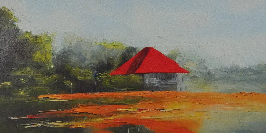 Image similar to a beautiful painting of a building in a serene landscape by agustin fernandez, trending on artstatio