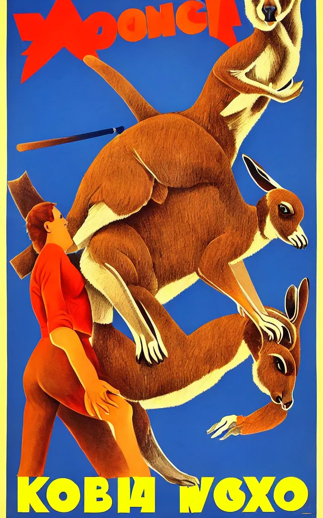 Prompt: kangaroo boxer, soviet poster