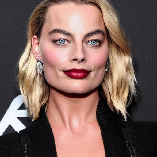 Image similar to a portrait of margot robbie doing a kissing face, highly detailed