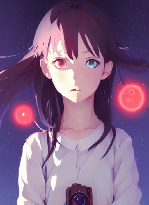 Image similar to portrait of a very cute girl with crazy eyes big, very cooldere anime space background illustration concept art anime key visual trending pixiv fanbox by wlop and greg rutkowski and makoto shinkai and studio ghibli and kyoto animation