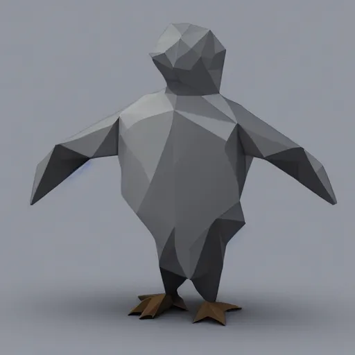 Image similar to low-poly penguin in sci-fi outfit