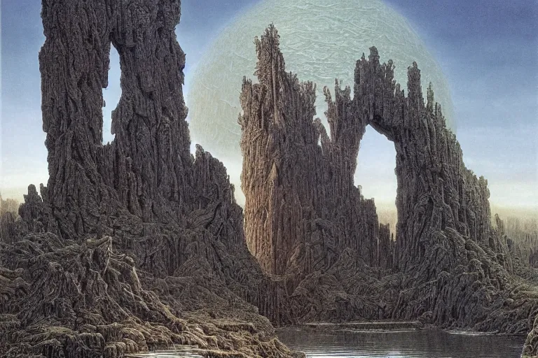 Image similar to intricate, 3 d, borehole, style by caspar david friedrich and wayne barlowe and ted nasmith.