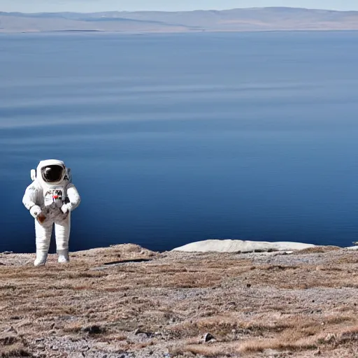 Image similar to an astronaut on Baikal lake