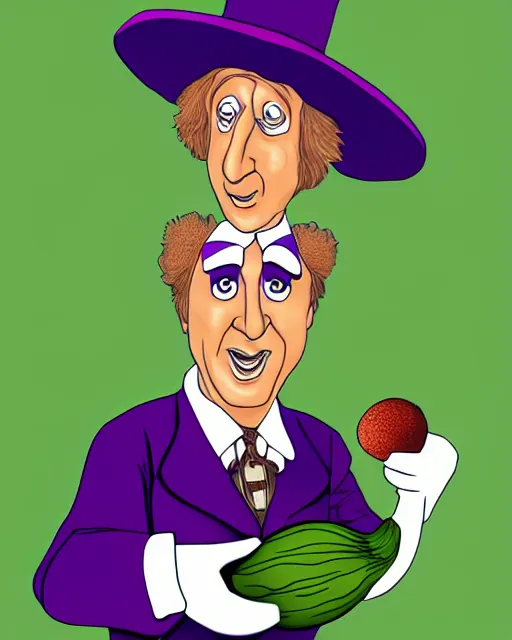 Image similar to gene wilder as the eggplant man, holding an eggplant, digital art