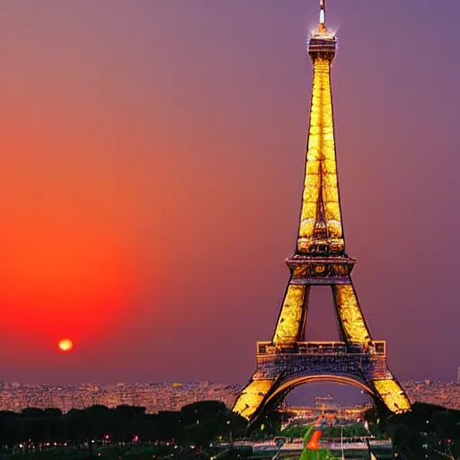 Image similar to Eiffel tower at sunset with Chinese tourists everywhere, Chinese flags