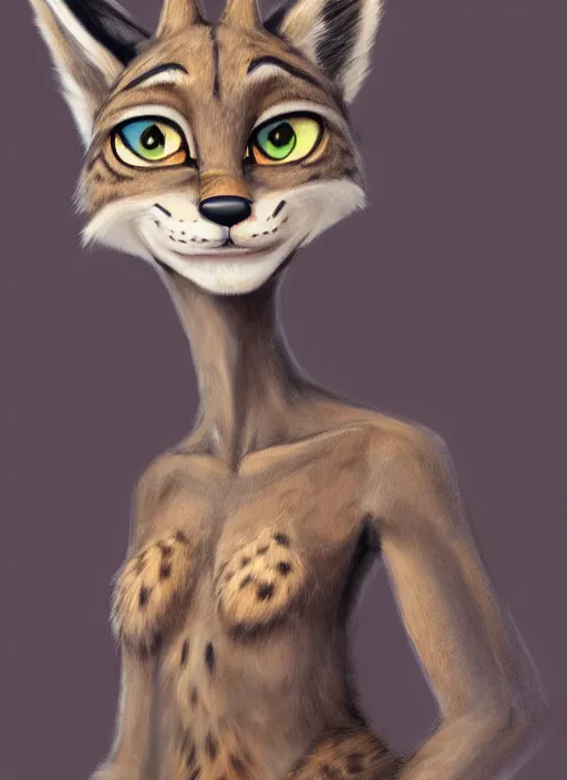 Image similar to oil painting of anthromorphic female lynx, in style of zootopia, female fursona, furry, furaffinity, 4 k, deviantart, furry art, fursona art, wearing black business suit, business suit, lynx fursona, female, very expressive detailed feminine face,