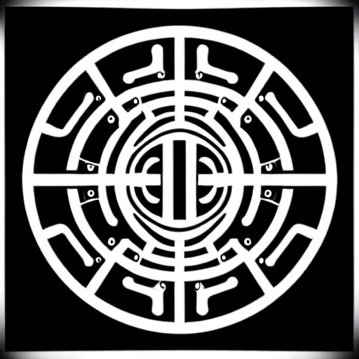 Image similar to black and white sci fi luxury themed svg vector art panel for cnc plasma, laser, stencil, unique art deco hole through circuit design