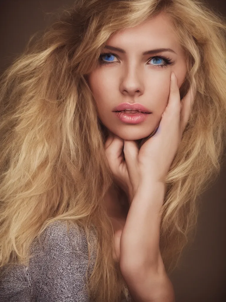 Image similar to photograph of fashion portrait of a pretty blond woman