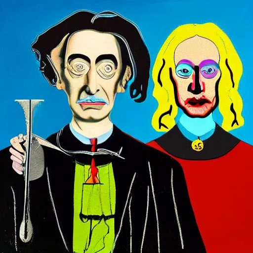 Image similar to salvador dali and andy warhol in the style of american gothic