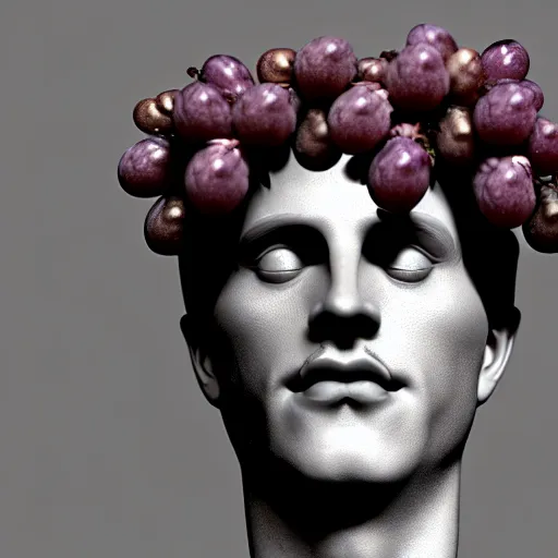 Prompt: ecstatic god dionysus with leaves and grape in his hair, tom of finland, octane render, 3 d