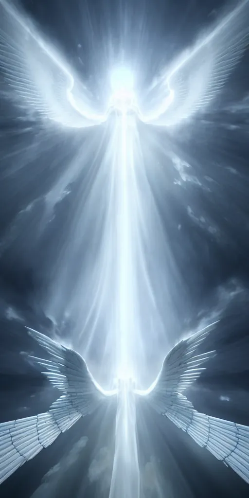 Image similar to a way to go to heaven. very beautiful and peaceful celestial way in the sky to go to the gate of heaven. we can see detailed angels fly across this way. white ominous. volumetric light, intricate, very beautiful fantasy art, digital illustration. unreal engine 5 rendering.