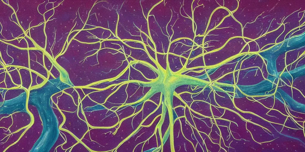 Prompt: detailed painting of a neuron's life perspective