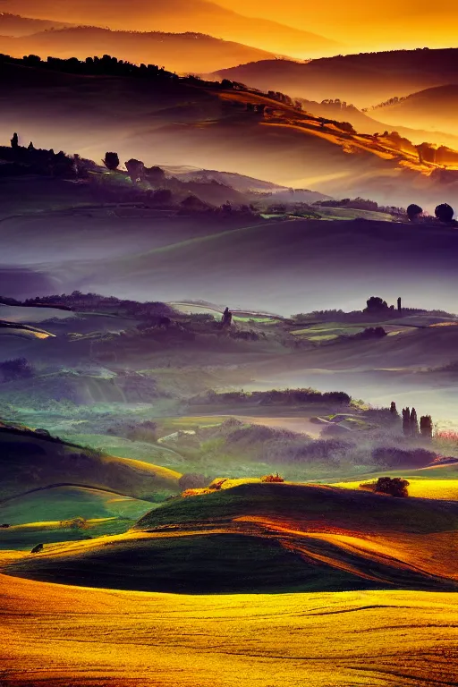 Prompt: the color landscape photography in italy tuscany, realistic, ultrafine detailed, artstation, national geographic, 8 k.