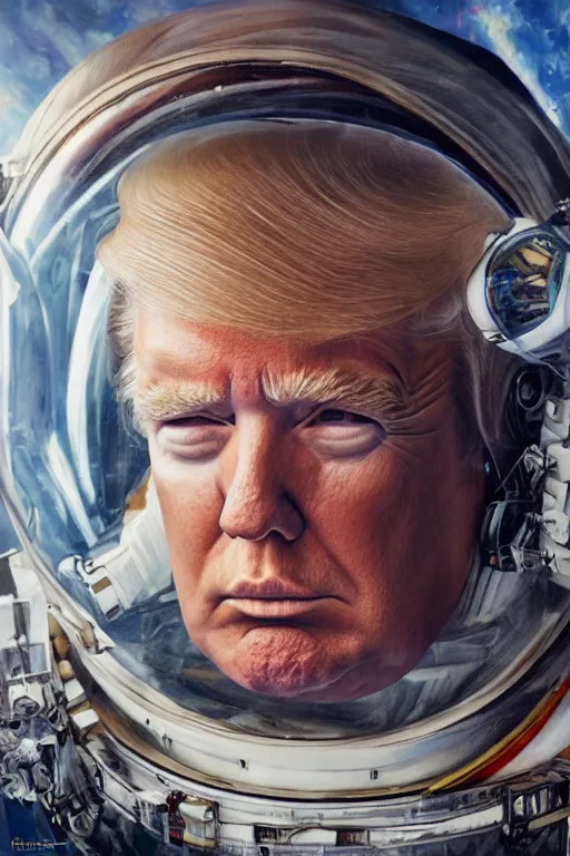 Image similar to trump as an astronaut, oil on canvas, intricate, portrait, 8 k highly professionally detailed, hdr, cgsociety