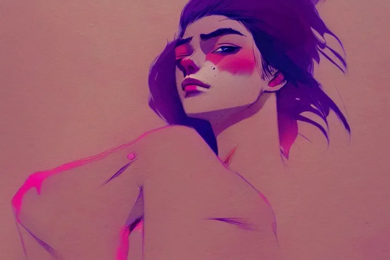 Image similar to a ultradetailed painting of a stylish girl waking up, she is wearing a tank top by conrad roset, greg rutkowski and makoto shinkai trending on artstation