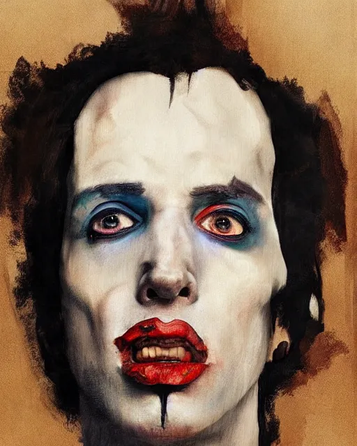 Image similar to portrait of marylin manson by greg rutkowski in the style of egon schiele