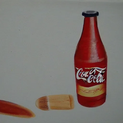 Prompt: high quality vintage brush painting of hot dog and coke by isami kondo