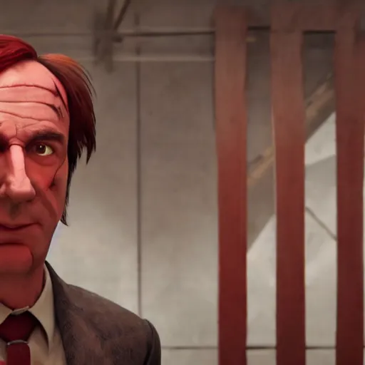 Image similar to saul goodman and a rooster in a saw movie, jigsaw, saul goodman, rooster, unreal engine 5