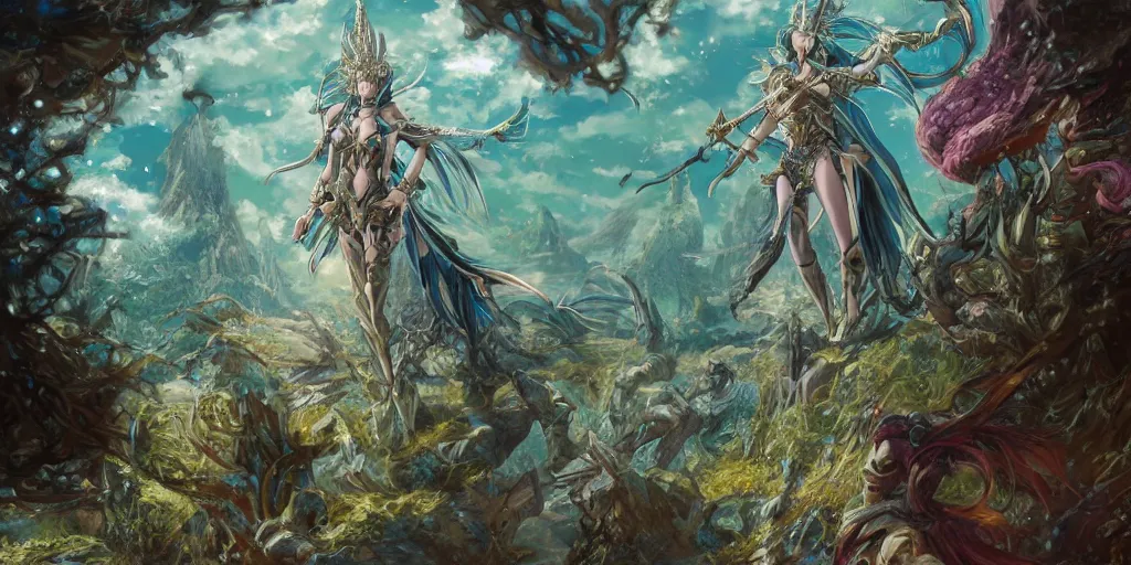 Image similar to an anime landscape of a knightly merfolk from magic the gathering wearing a ornate detailed armor garments and an atlantean crown, in a mystical forest from skyrim, by stanley artgerm lau, wlop, rossdraws, james jean, andrei riabovitchev, marc simonetti, and sakimichan, trending on artstation